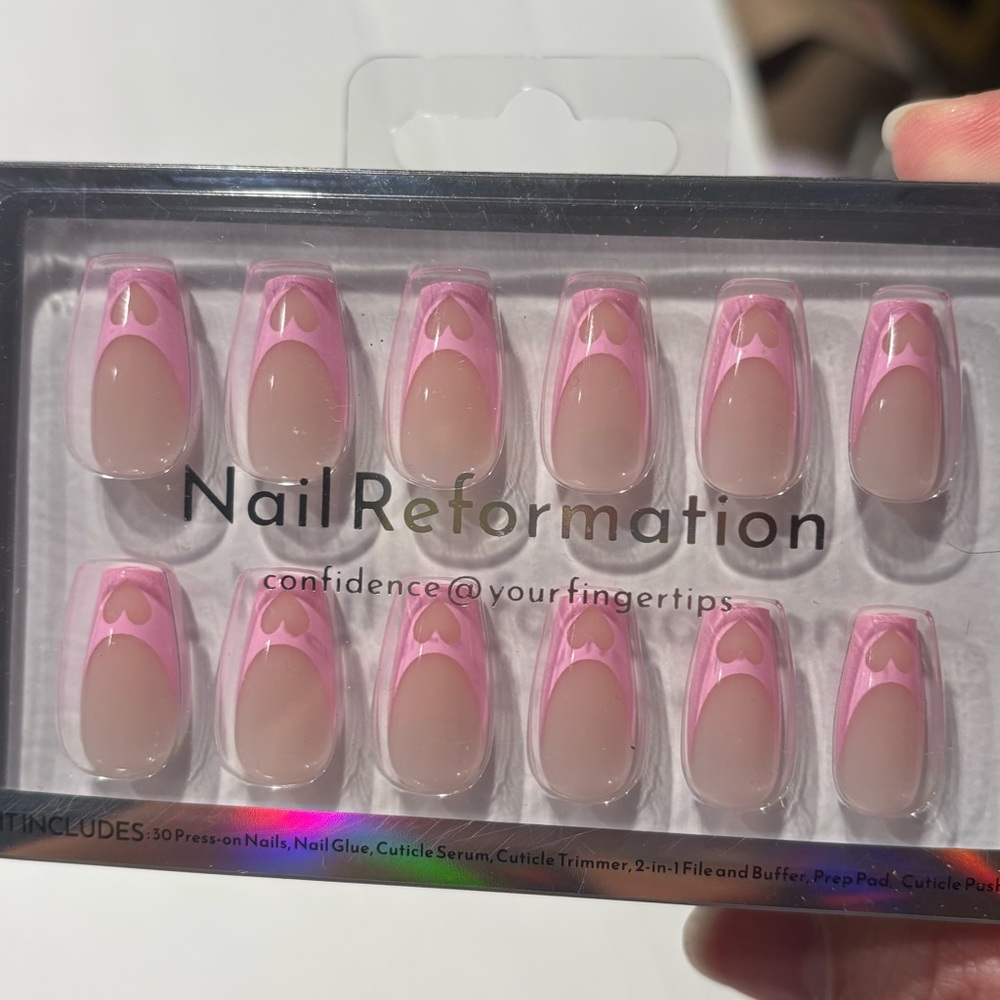 Nail Reformation Pink Heart French Short Coffin Press-On Nails